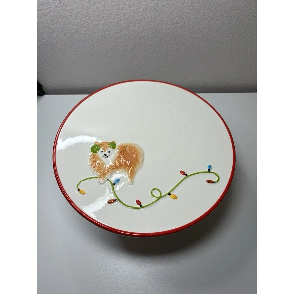 PIER 1 CAKE PLATE STACKED DOGS CHRISTMAS Park Ave. Puppies -Retired